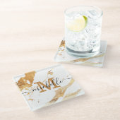 Modern White Gold Marble Monogrammed Name Script Glazen Onderzetter (Schuin)