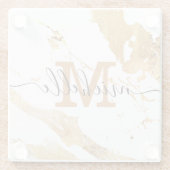 Modern White Gold Marble Monogrammed Name Script Glazen Onderzetter (Achterkant)