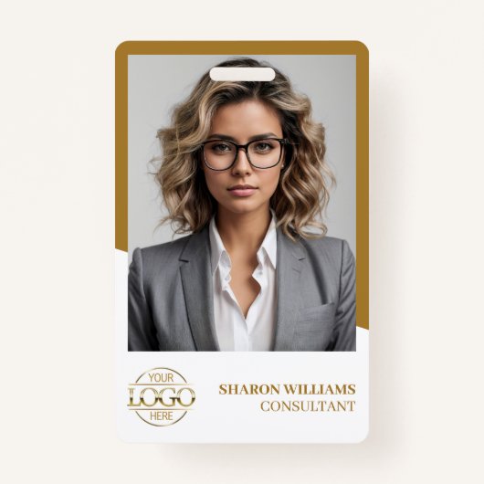 Modern White Gold Medewerker Foto & Bedrijf Logo Badge (Voorkant)