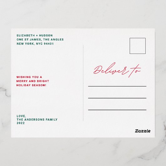 MODERN WHITE Gold MERRY CHRISTMAS MULTI Photo Folie Feestdagen Briefkaart (Achterkant)