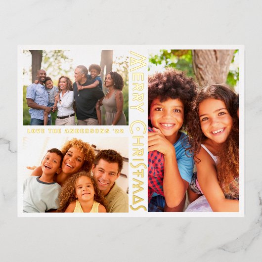 MODERN WHITE Gold MERRY CHRISTMAS MULTI Photo Folie Feestdagen Briefkaart (Voorkant)