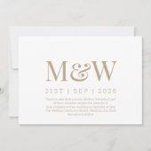 Modern White Gold Monogram Weddenschap Kaart (Voorkant)