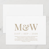 Modern White Gold Monogram Weddenschap Kaart (Voorkant / Achterkant)