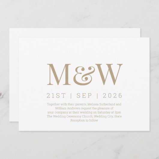 Modern White Gold Monogram Weddenschap Kaart (Voorkant / Achterkant)