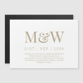 Modern White Gold Monogram Weddenschap Magnetische Uitnodiging (Voorkant / Achterkant)