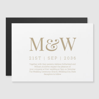 Modern White Gold Monogram Weddenschap Magnetische Uitnodiging