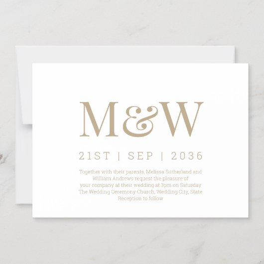 Modern White Gold Monogram Weddenschap Magnetische Uitnodiging (Voorkant)