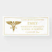 Modern White Gold Nursing School RN Afstuderen Spandoek (Horizontaal)