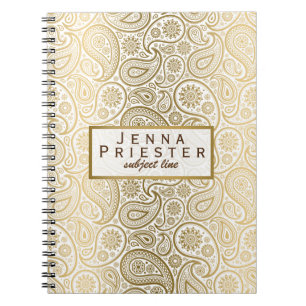 Modern White & Gold  Paisley Pattern Notitieboek