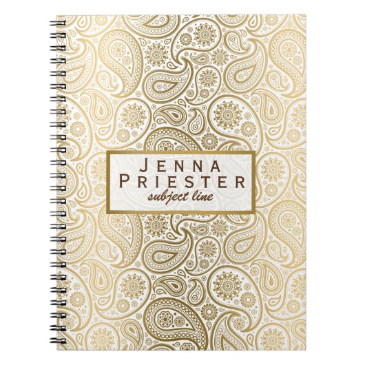 Modern White & Gold  Paisley Pattern Notitieboek (Voorkant)