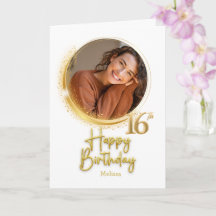 Modern White & Gold Photo Name 16th Birthday