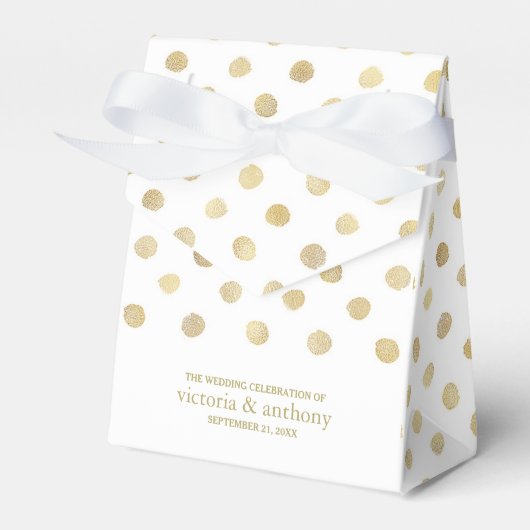 Modern White & Gold Polka Dots Wedding Bedankdoosjes (Voorkant Zijde)