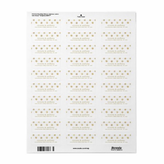 Modern White & Gold Polka Dots Wedding Etiket (Full Sheet)