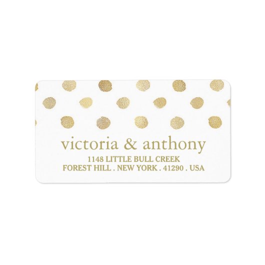 Modern White & Gold Polka Dots Wedding Etiket (Voorkant)