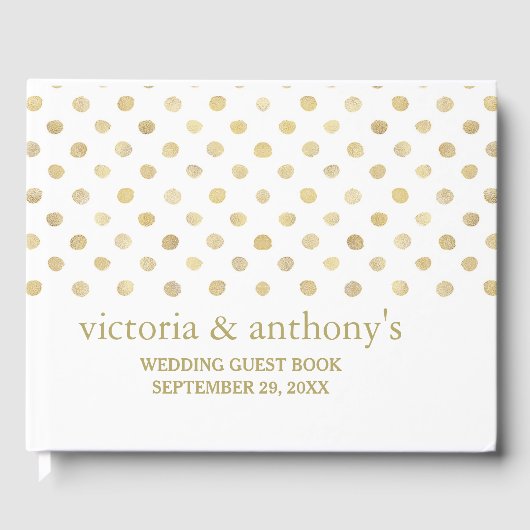 Modern White & Gold Polka Dots Wedding Gastenboek (Voorkant)