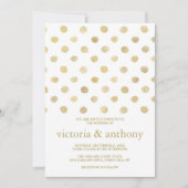 Modern White & Gold Polka Dots Wedding Kaart (Voorkant)