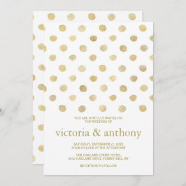 Modern White & Gold Polka Dots Wedding Kaart