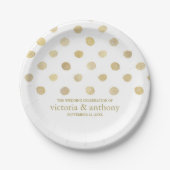 Modern White & Gold Polka Dots Wedding Papieren Bordje (Voorkant)