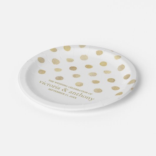 Modern White & Gold Polka Dots Wedding Papieren Bordje (Gekanteld)