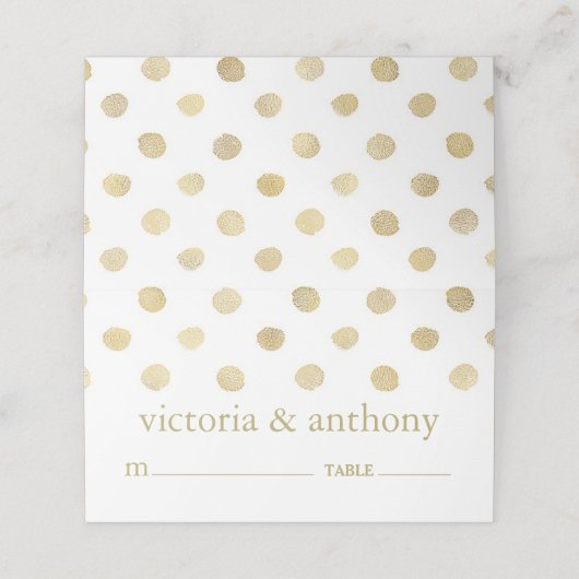 Modern White & Gold Polka Dots Wedding Plaatskaartje (Buitenkant ongevouwen)