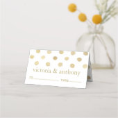 Modern White & Gold Polka Dots Wedding Plaatskaartje (Voorkant)