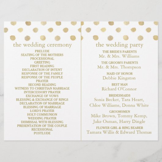 Modern White & Gold Polka Dots Wedding Programme (Achterkant)