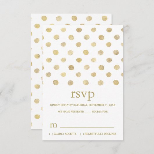 Modern White & Gold Polka Dots Wedding RSVP Kaartje (Voorkant / Achterkant)
