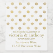 Modern White & Gold Polka Dots Wedding Wijn Etiket (Enkel label)