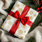 Modern White Gold Snowflakes Kerst Feestdagen Cadeaupapier