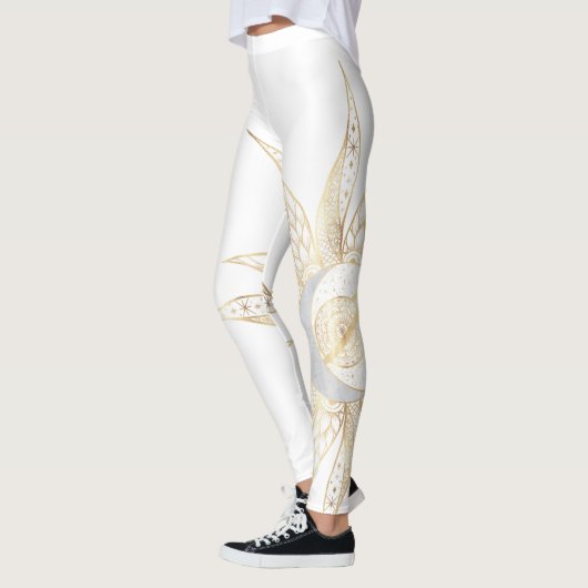 Modern White Gold Sun Moon Planet Universe Mandala Leggings (Links)