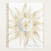 Modern White Gold Sun Moon Planet Universe Mandala Planner (Voorkant)