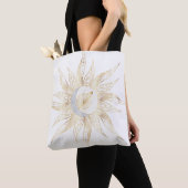 Modern White Gold Sun Moon Planet Universe Mandala Tote Bag (Dichtbij)