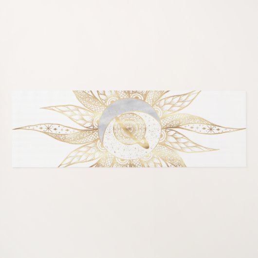 Modern White Gold Sun Moon Planet Universe Mandala Yogamat (Achterkant (horizontaal))