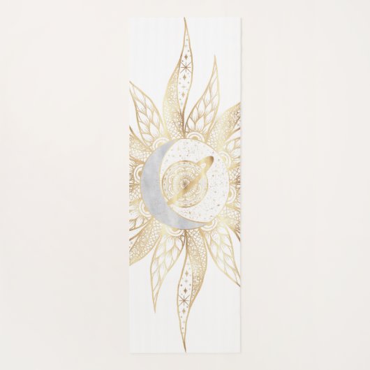 Modern White Gold Sun Moon Planet Universe Mandala Yogamat (Achterkant)