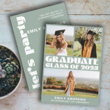 Modern White & Green 3 Photo Afstudeerder Party