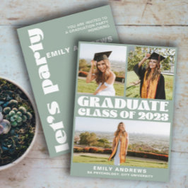 Modern White & Green 3 Photo Afstudeerder Party Kaart