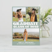 Modern White & Green 3 Photo Afstudeerder Party Kaart (Staand voorkant)