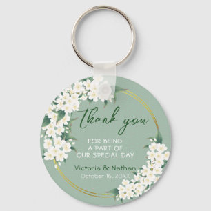 Modern -White Green Floral Wedding Favor Ke Sleutelhanger