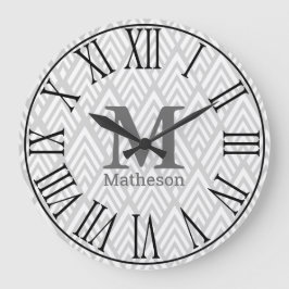 Modern White & Grey Art Deco Roman Numerieke Naam Grote Klok