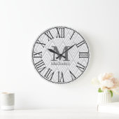 Modern White & Grey Art Deco Roman Numerieke Naam Grote Klok (Huis)