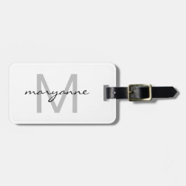 Modern White Grey Black Monogrammed Initiaal Name Bagagelabel