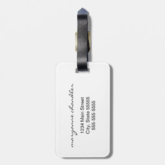 Modern White Grey Black Monogrammed Initiaal Name Bagagelabel (Achterkant verticaal)