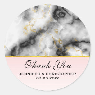Modern White Grey Marble Wedding Bedankt Ronde Sticker