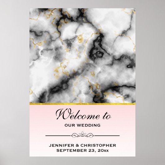 Modern White Grey Marble Wedding Welkom Poster (Voorkant)