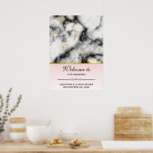 Modern White Grey Marble Wedding Welkom Poster (Keuken)