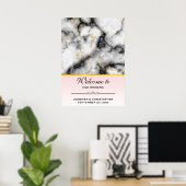 Modern White Grey Marble Wedding Welkom Poster (Thuiskantoor)