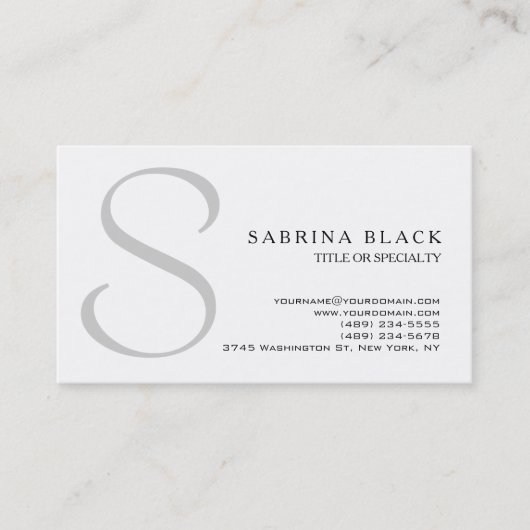 Modern White Grey Monogram Visitekaartje (Voorkant)