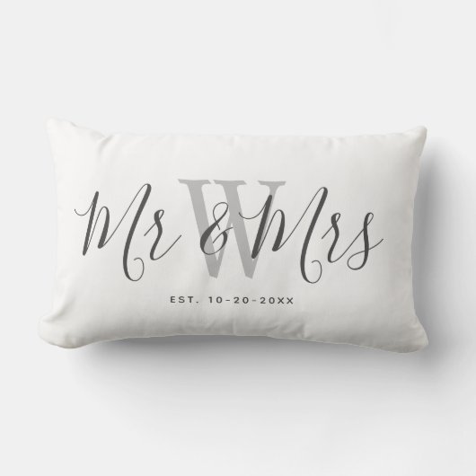 Modern White Grey Mr. en Mrs Keepomwille Monogramm Kussen (Voorkant)