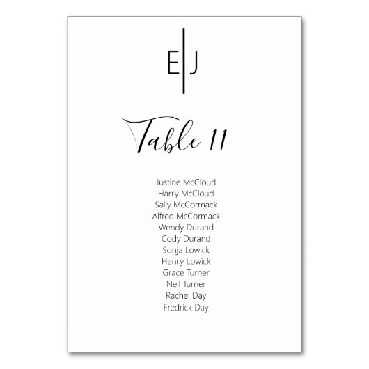 Modern White Guests  Seating List  Table Number Kaart (Voorkant)