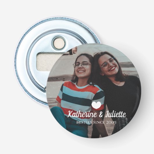 Modern White Heart Best Friend Friendship Foto Button Flesopener (Voorkant)